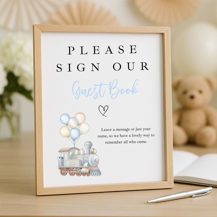 Personalised Blue Train First Birthday Guest Book