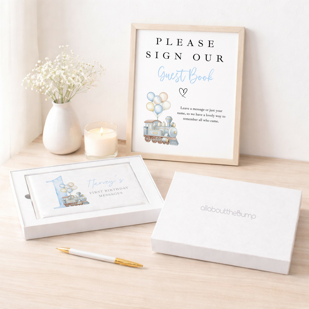 Personalised Blue Train First Birthday Guest Book