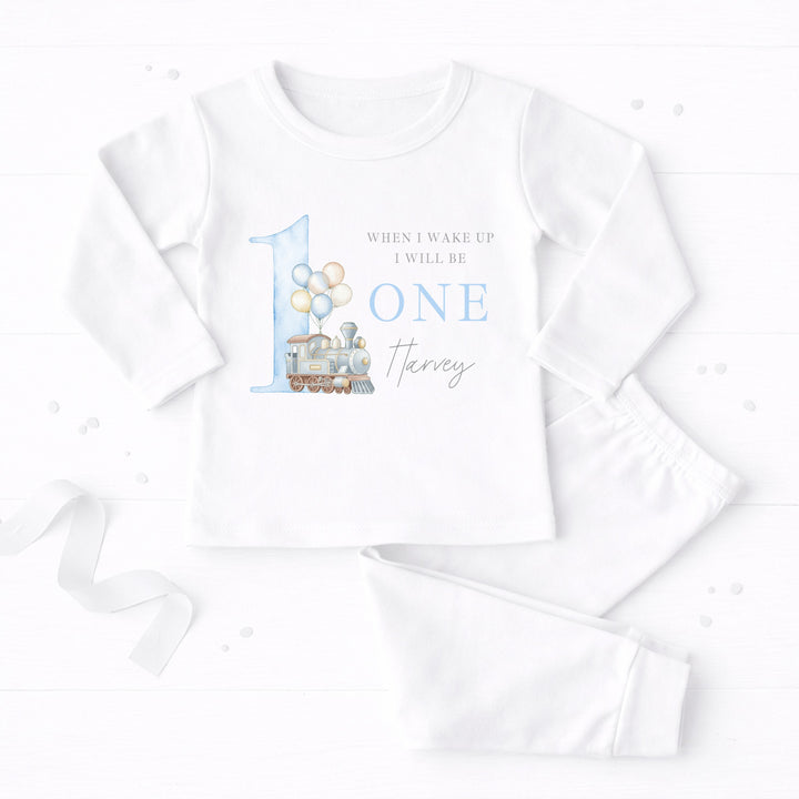 Personalised Blue Train When I Wake Up I Will Be One First Birthday Pyjamas