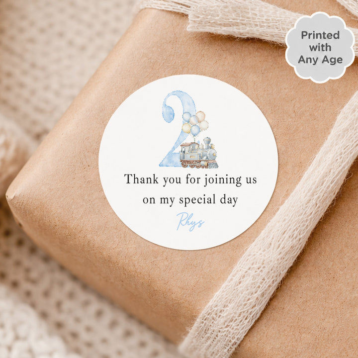 Personalised Blue Balloon Train Birthday Stickers