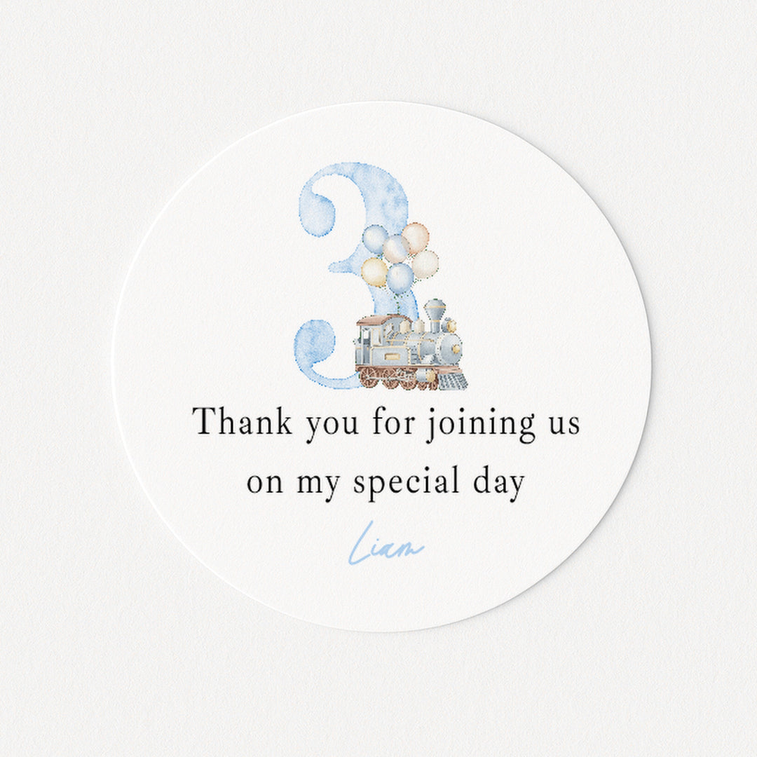 Personalised Blue Balloon Train Birthday Stickers