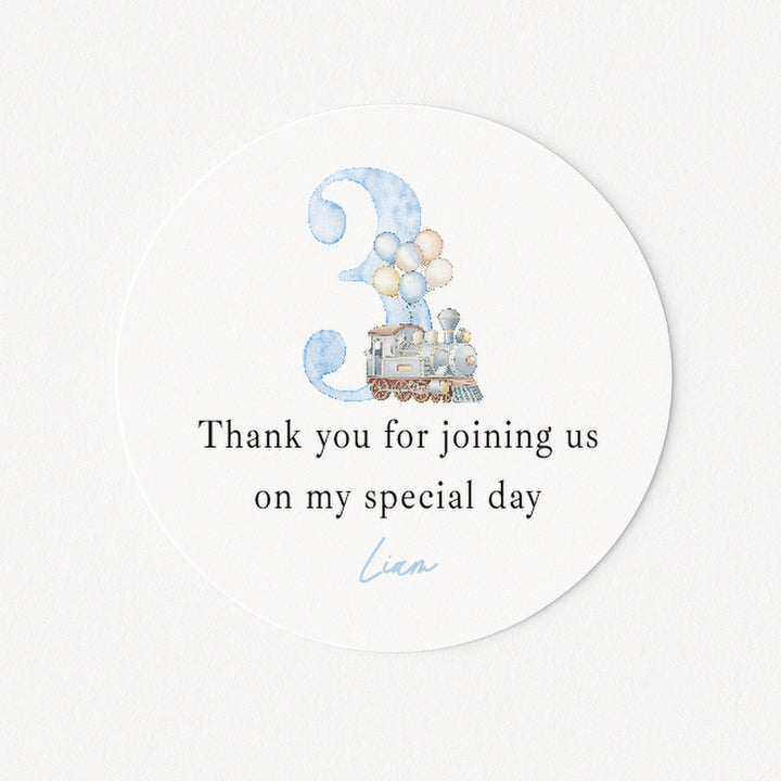 Personalised Blue Balloon Train Birthday Stickers