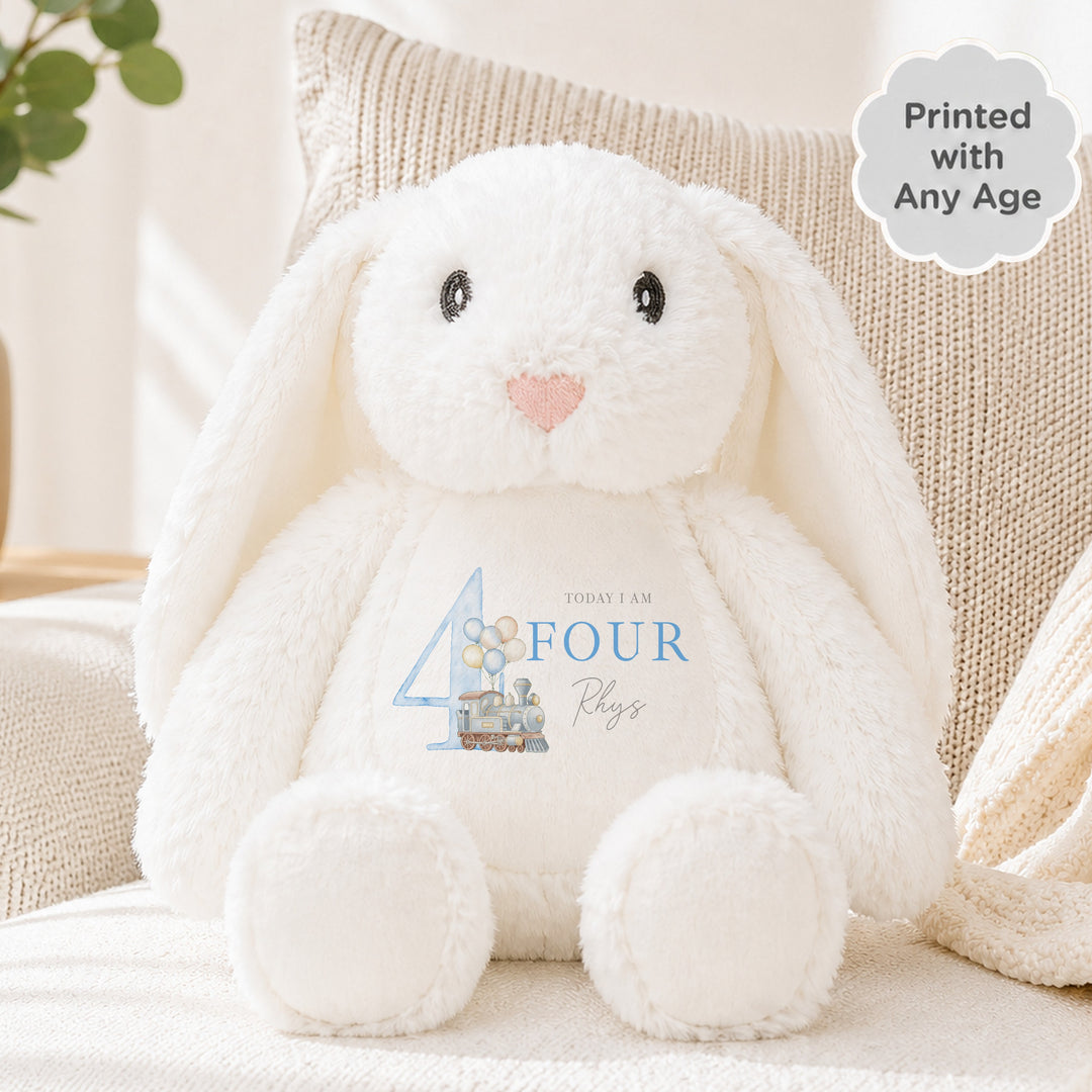 Personalised Blue Train Any Age Birthday Teddy