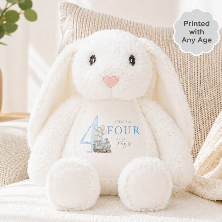Personalised Blue Train Any Age Birthday Teddy