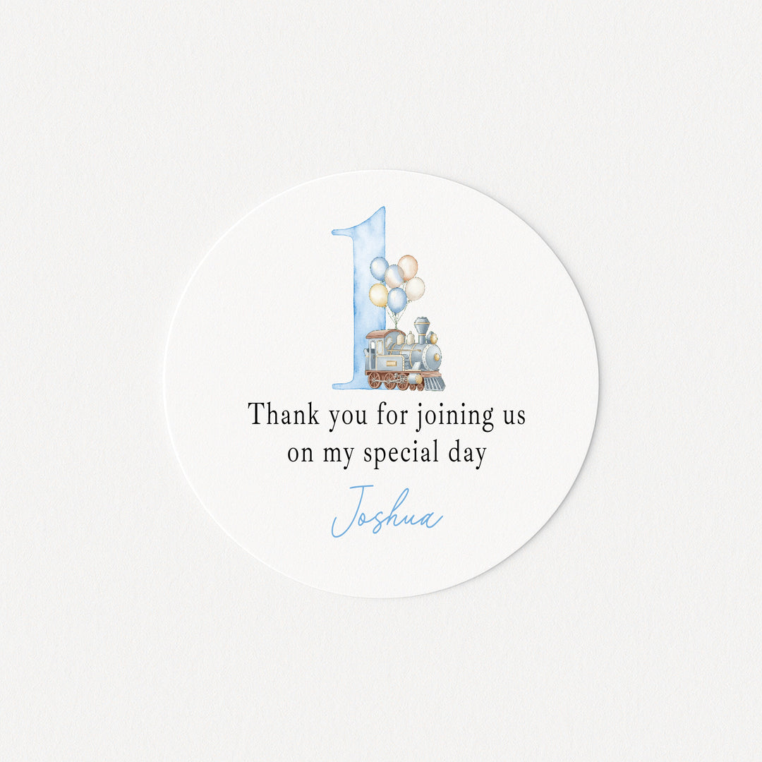 Personalised Blue Balloon Train Birthday Stickers