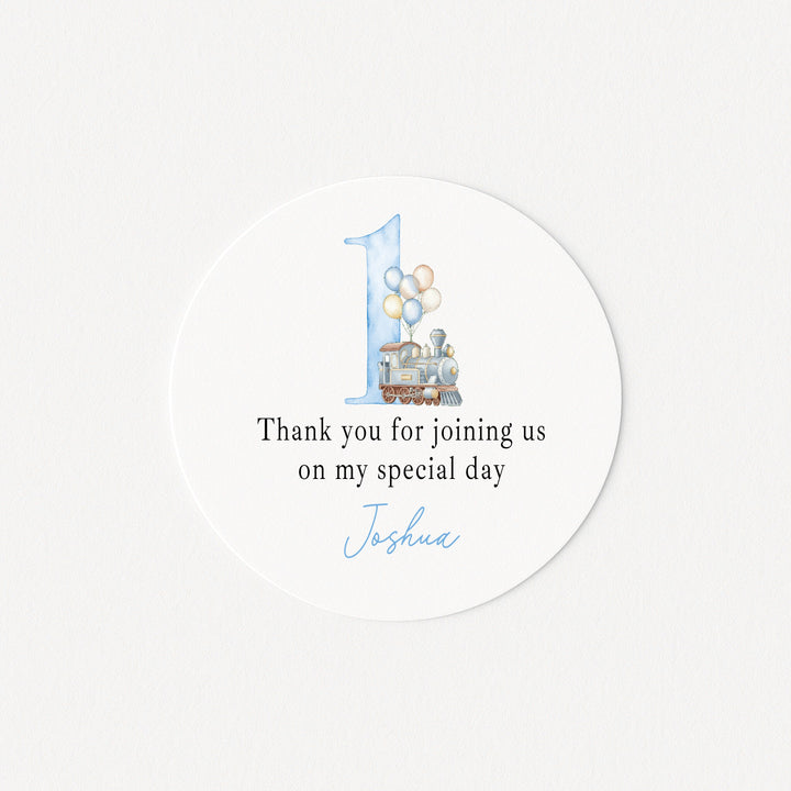 Personalised Blue Balloon Train Birthday Stickers