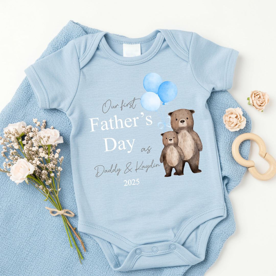 Personalised Blue Balloons Bears Father's Day Blue Babygrow/Vest