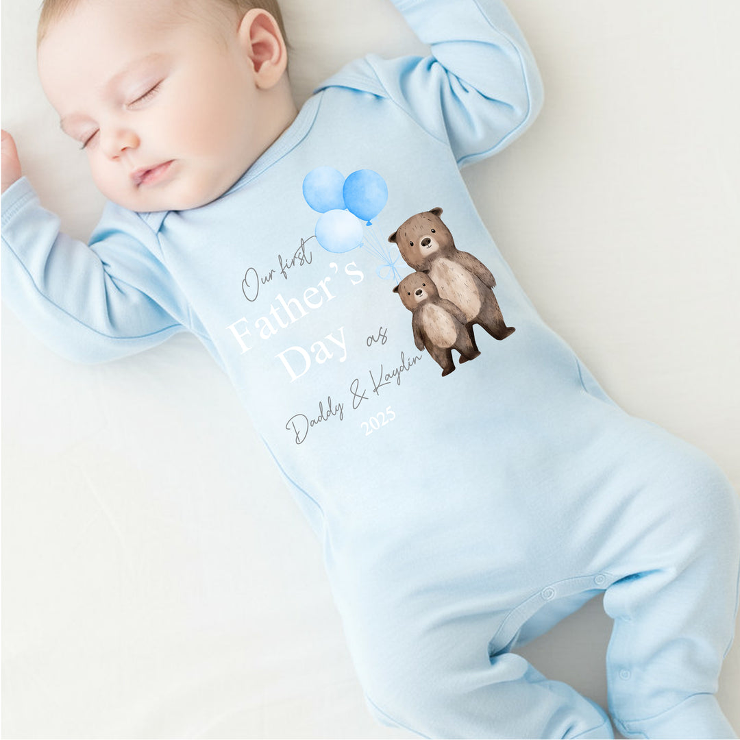 Personalised Blue Balloons Bears Father's Day Blue Babygrow/Vest