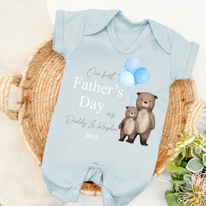 Personalised Blue Balloons Bears Father's Day Blue Babygrow/Vest