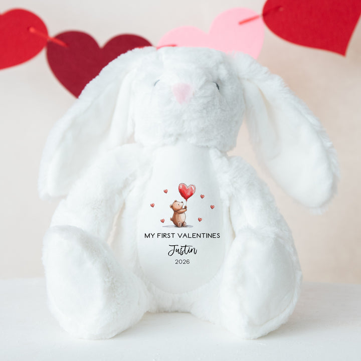 Personalised Valentines Bear Balloon White/Grey Bunny