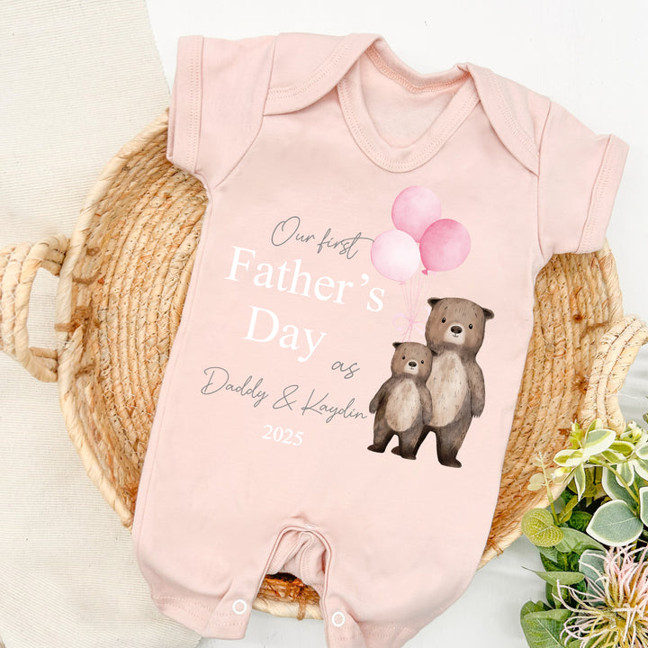 Personalised Pink Balloons Bears Father's Day Pink Babygrow/Vest