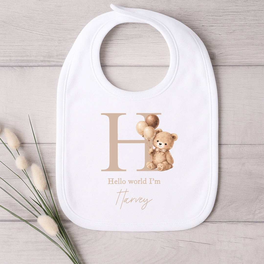 Personalised Beige Teddy Initial Baby Grow, Vest or Bib
