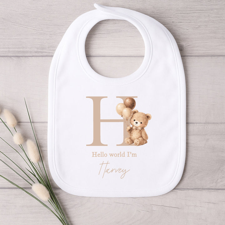 Personalised Beige Teddy Initial Baby Grow, Vest or Bib