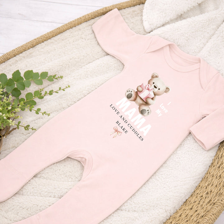 Personalised Pink Bear I Love My Mama Baby Grow, Vest or Bib