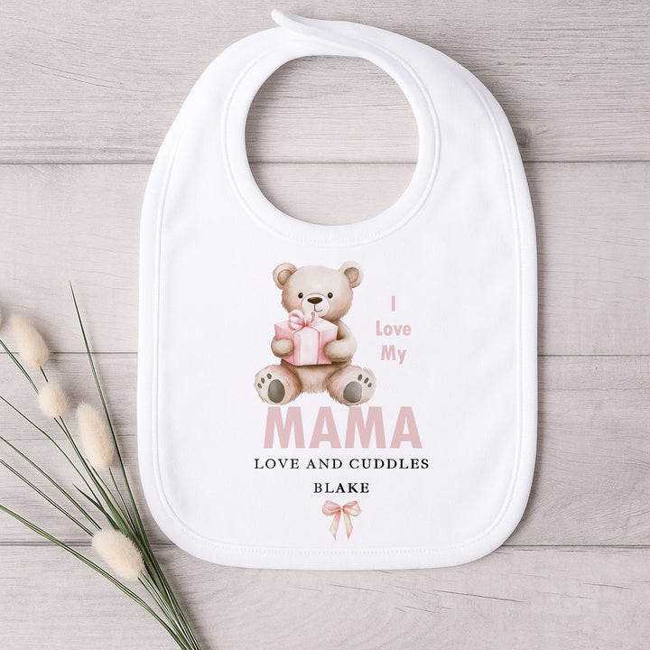 Personalised Pink Bear I Love My Mama Baby Grow, Vest or Bib