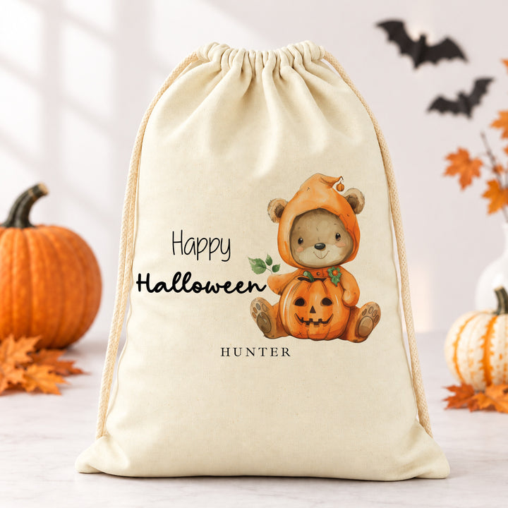 Personalised Pumpkin Teddy Halloween Treat Sack