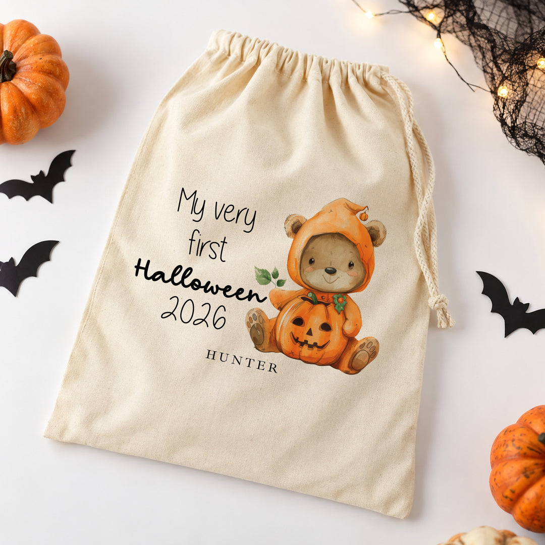 Personalised Pumpkin Teddy Halloween Treat Sack