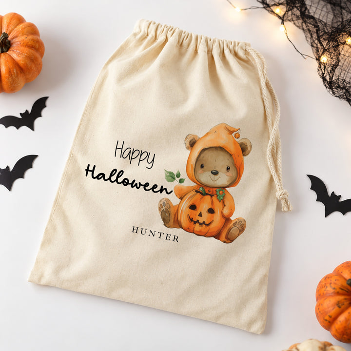 Personalised Pumpkin Teddy Halloween Treat Sack