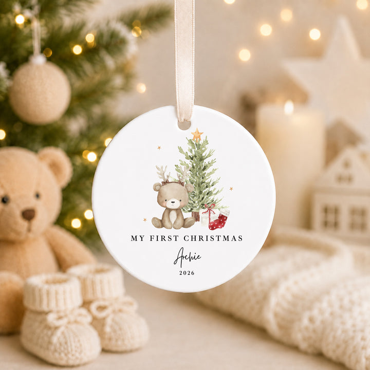 Personalised Bear Reindeer Tree My First Christmas Ceramic Bauble