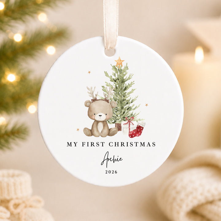 Personalised Bear Reindeer Tree My First Christmas Ceramic Bauble