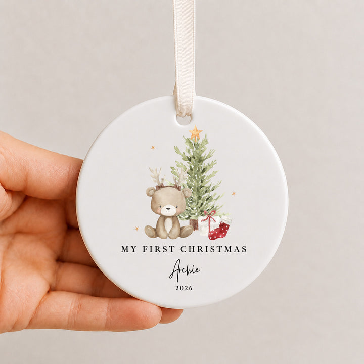 Personalised Bear Reindeer Tree My First Christmas Ceramic Bauble