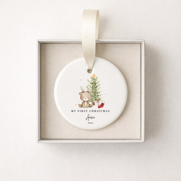 Personalised Bear Reindeer Tree My First Christmas Ceramic Bauble
