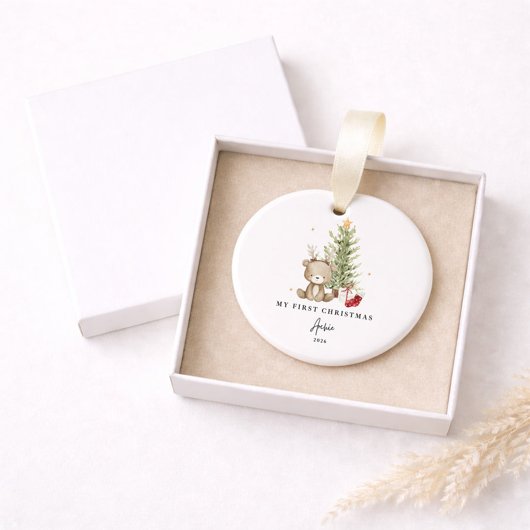 Personalised Bear Reindeer Tree My First Christmas Ceramic Bauble