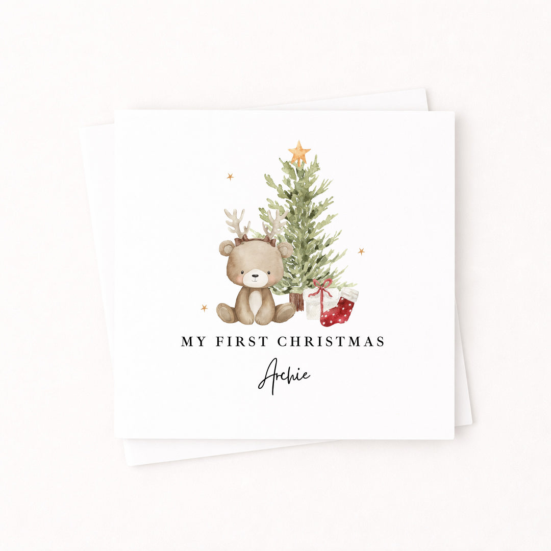 Personalised Bear Reindeer Tree My First Christmas Card
