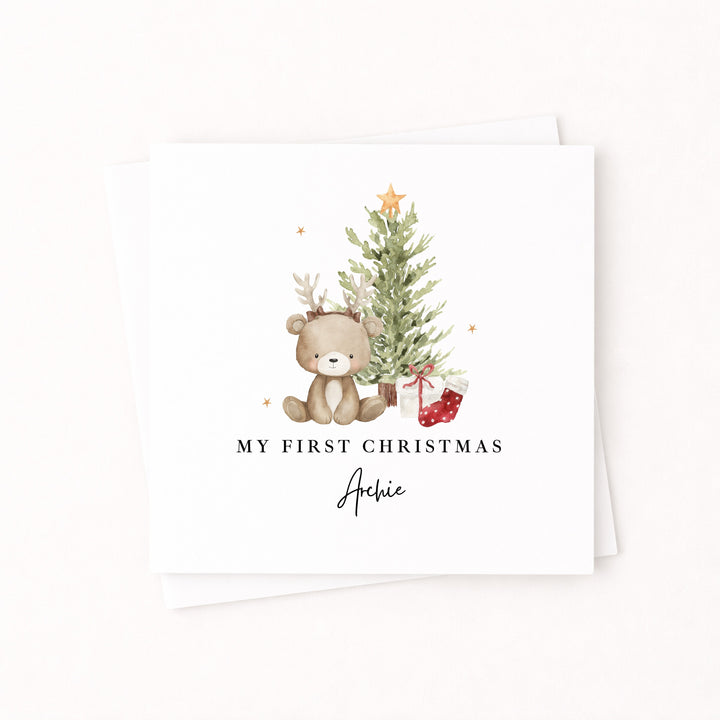 Personalised Bear Reindeer Tree My First Christmas Card