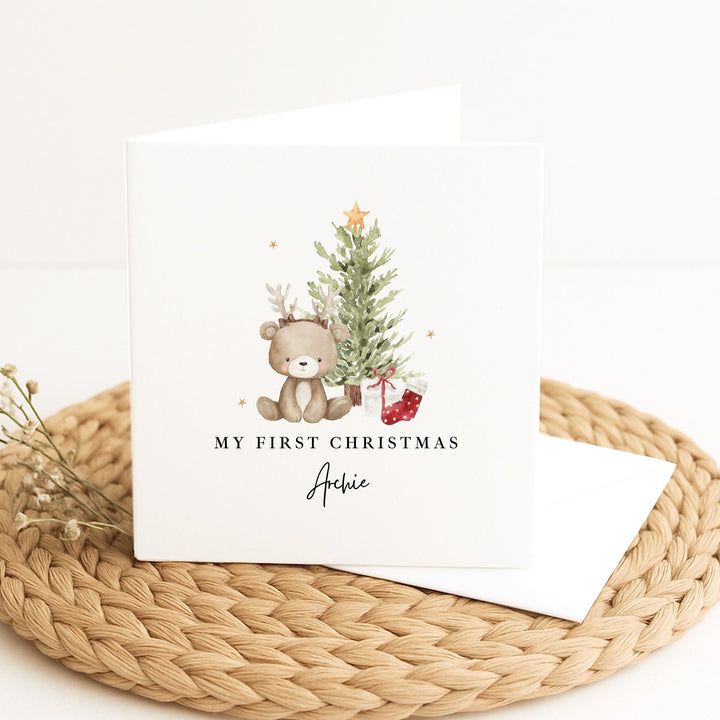 Personalised Bear Reindeer Tree My First Christmas Card