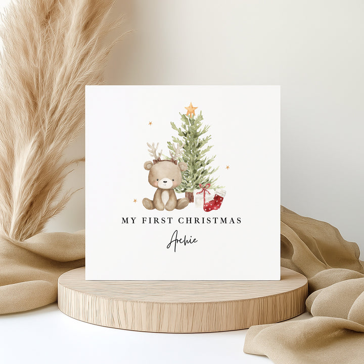 Personalised Bear Reindeer Tree My First Christmas Card