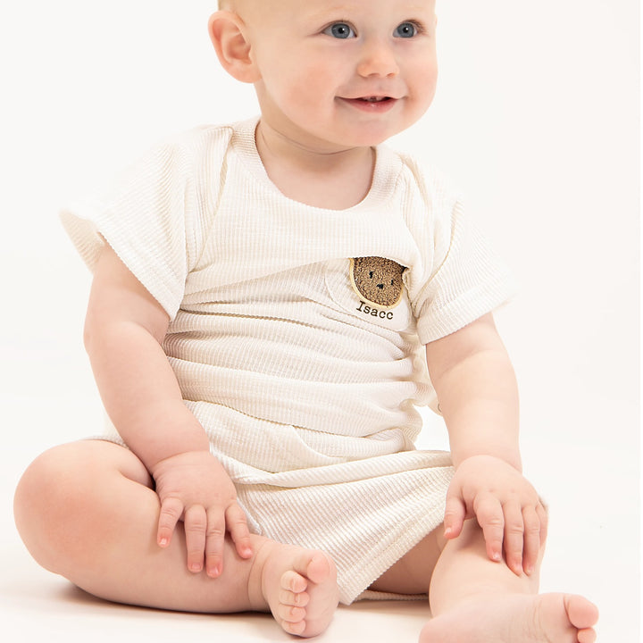 Personalised White Teddy Bear T-Shirt & Shorts Set