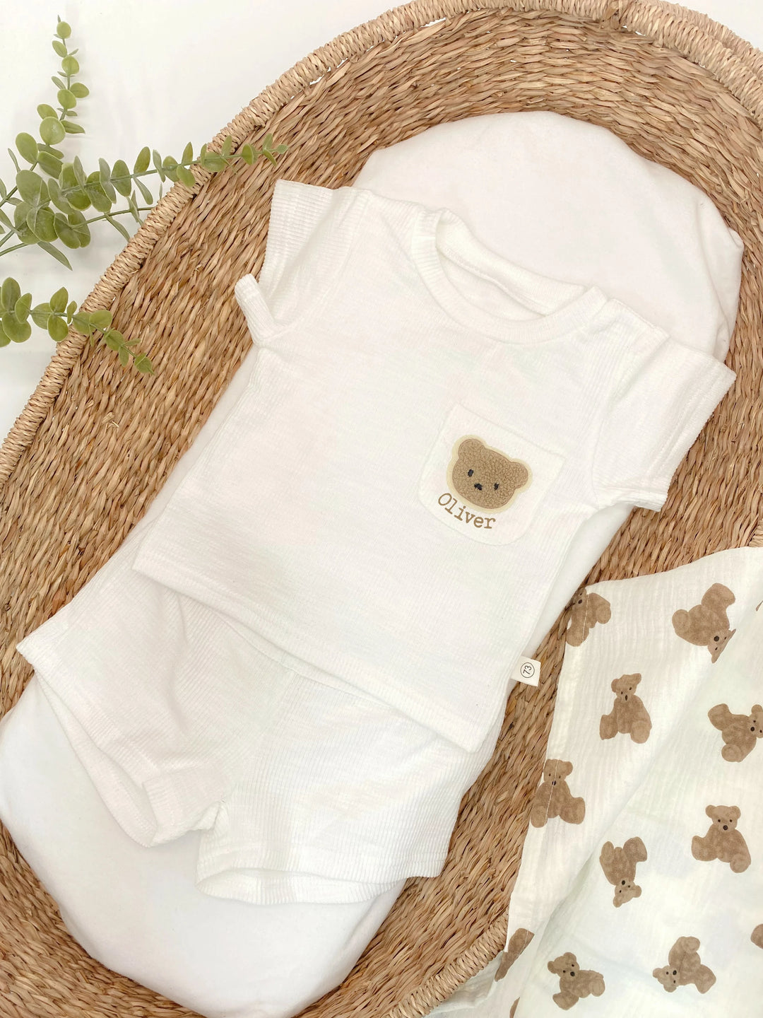 Personalised White Teddy Bear T-Shirt & Shorts Set