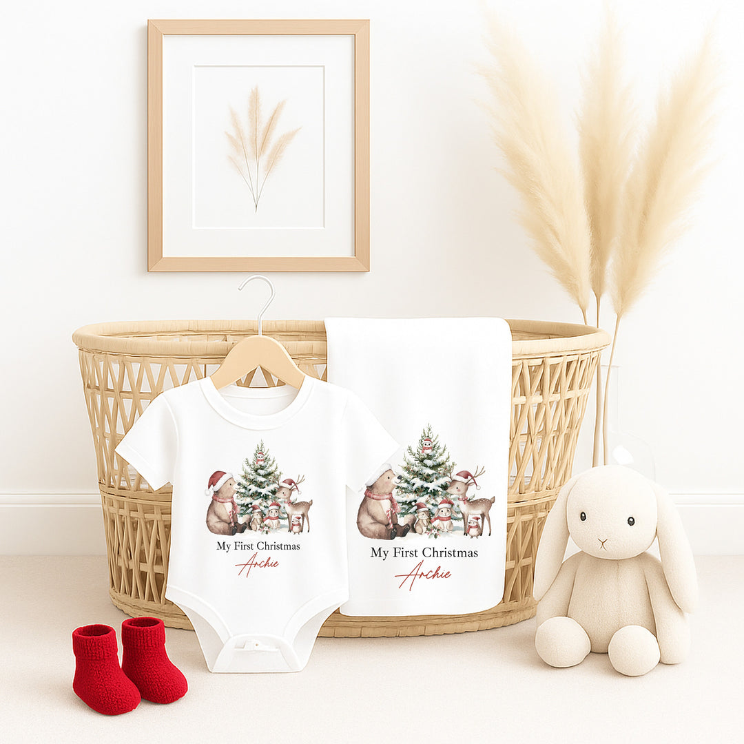Personalised Woodlands Bear My First Christmas Gift Set