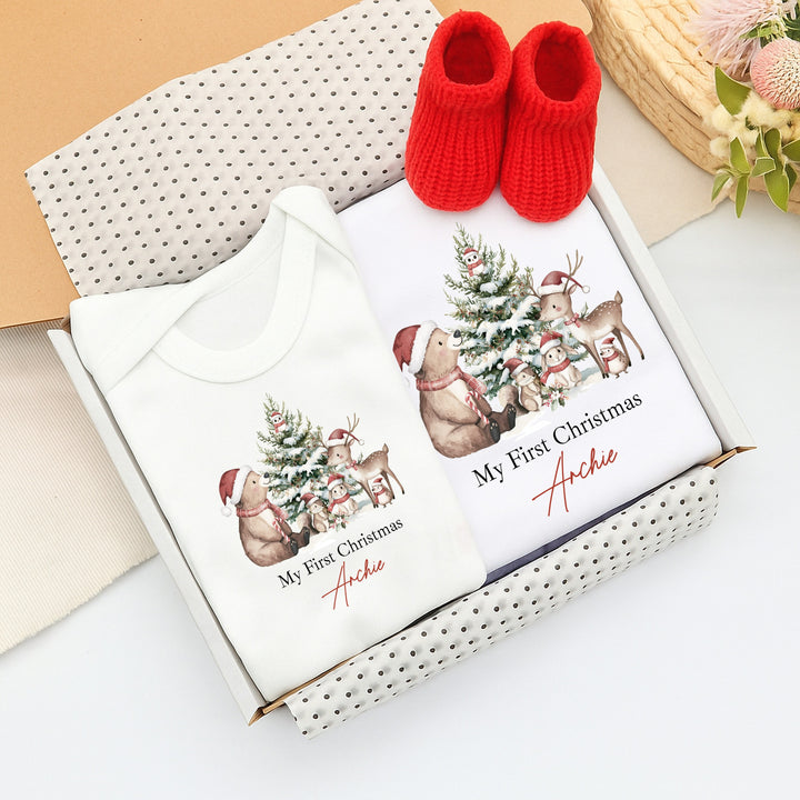 Personalised Woodlands Bear My First Christmas Gift Set