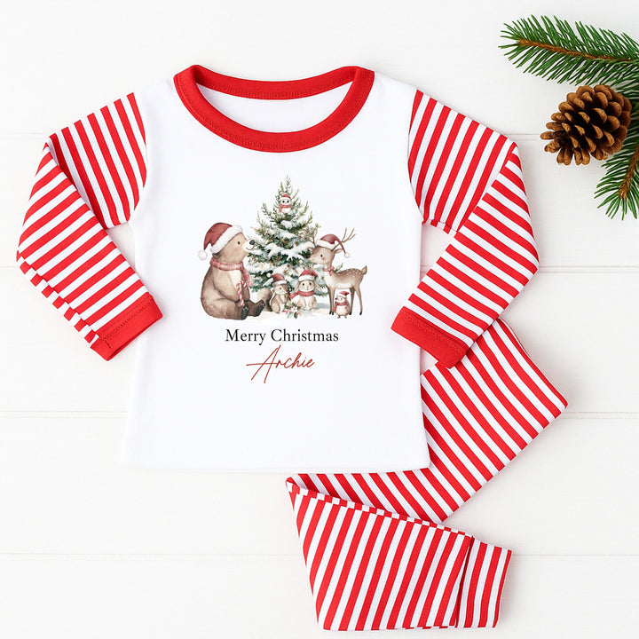 Personalised Woodland Bear Sibling Matching Christmas Babygrow/Pyjamas