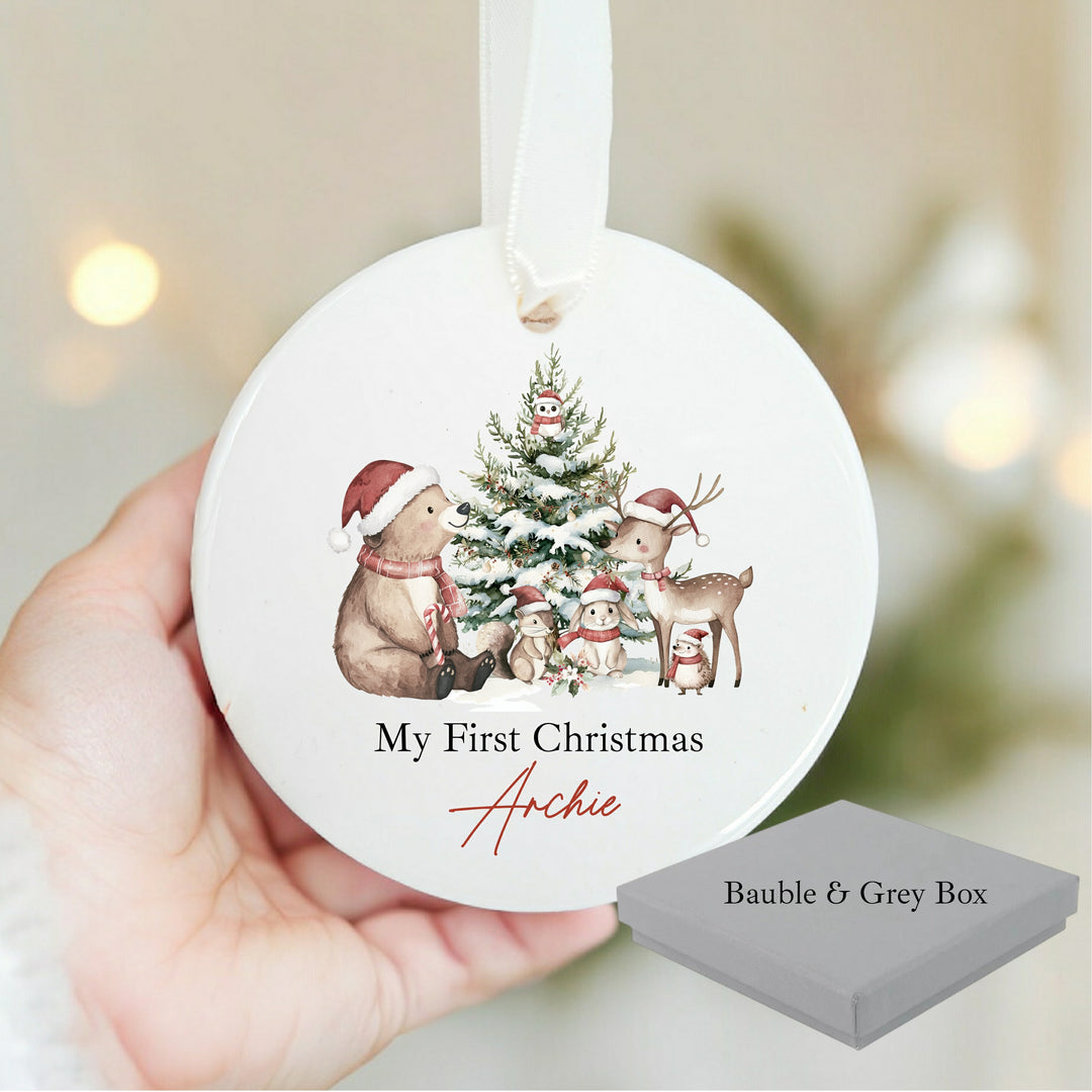 Personalised Bear Woodlands Christmas Bauble