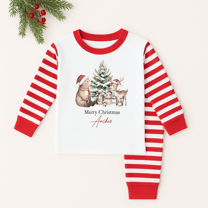 Personalised Woodland Bear Sibling Matching Christmas Babygrow/Pyjamas