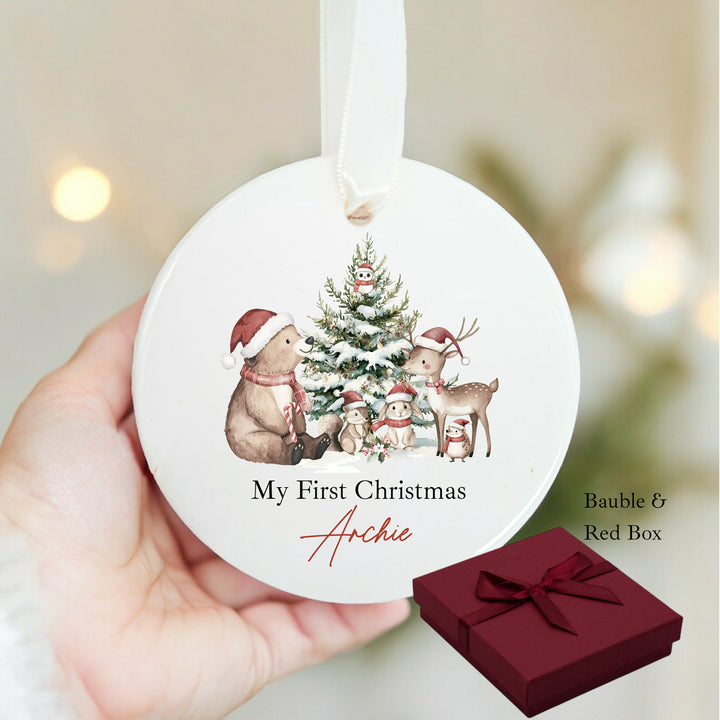 Personalised Bear Woodlands Christmas Bauble