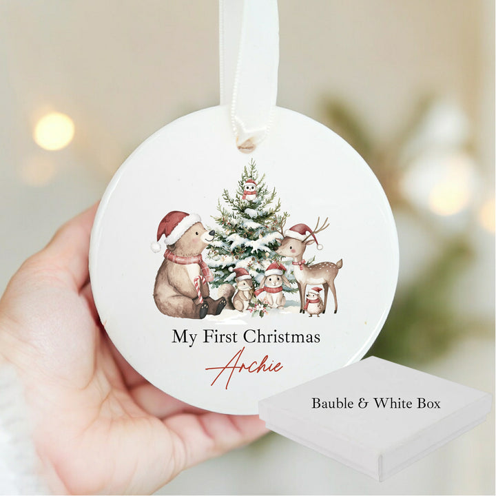 Personalised Bear Woodlands Christmas Bauble