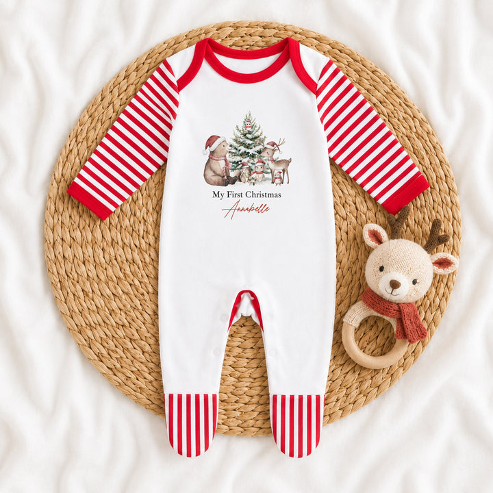 Personalised Woodland Bear My First Christmas Baby Grow, Vest or Bib