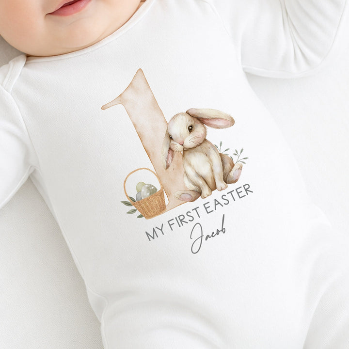 Personalised Beige Bunny My First Easter Baby Grow, Vest or Bib