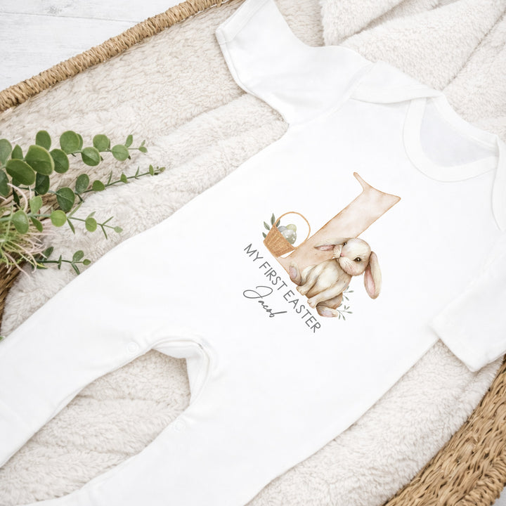 Personalised Beige Bunny My First Easter Baby Grow, Vest or Bib