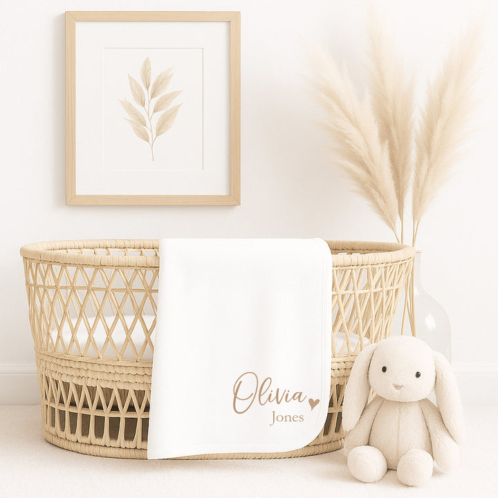 Personalied Beige Name Heart Blanket &amp; Comforter Gift Set