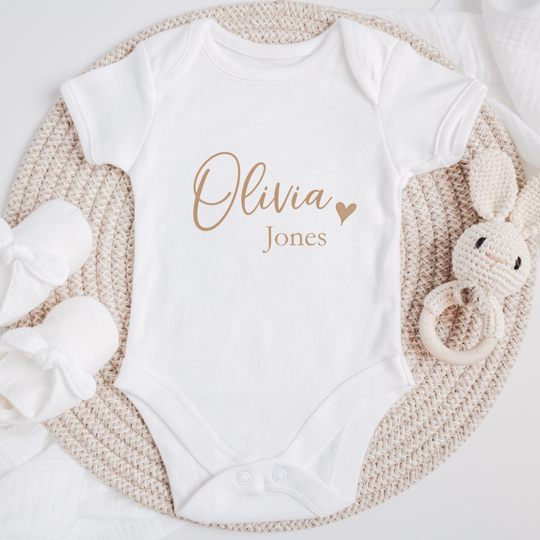 Personalied Beige Name Heart Baby Vest &amp; Blanket Gift Set
