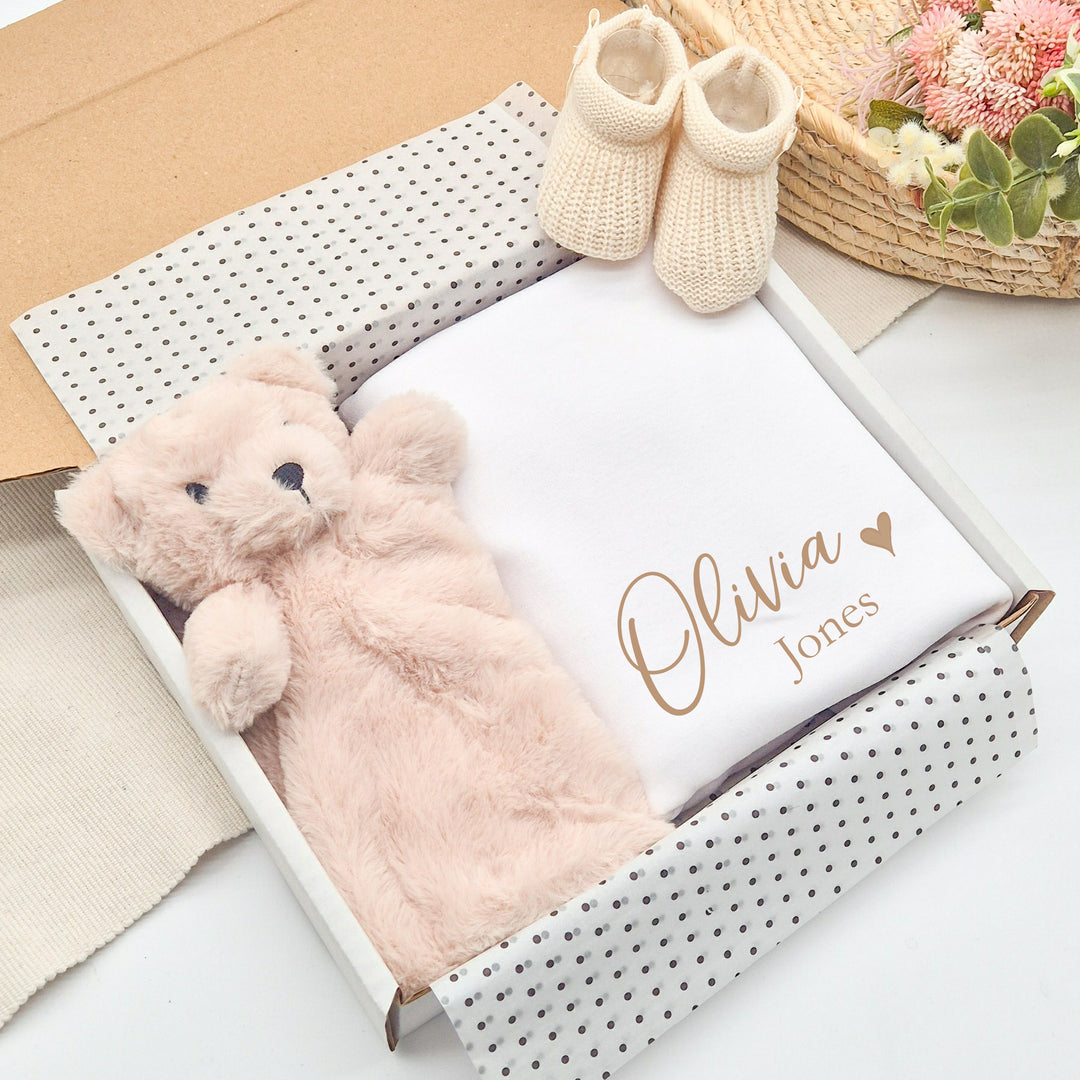Personalied Beige Name Heart Blanket &amp; Comforter Gift Set