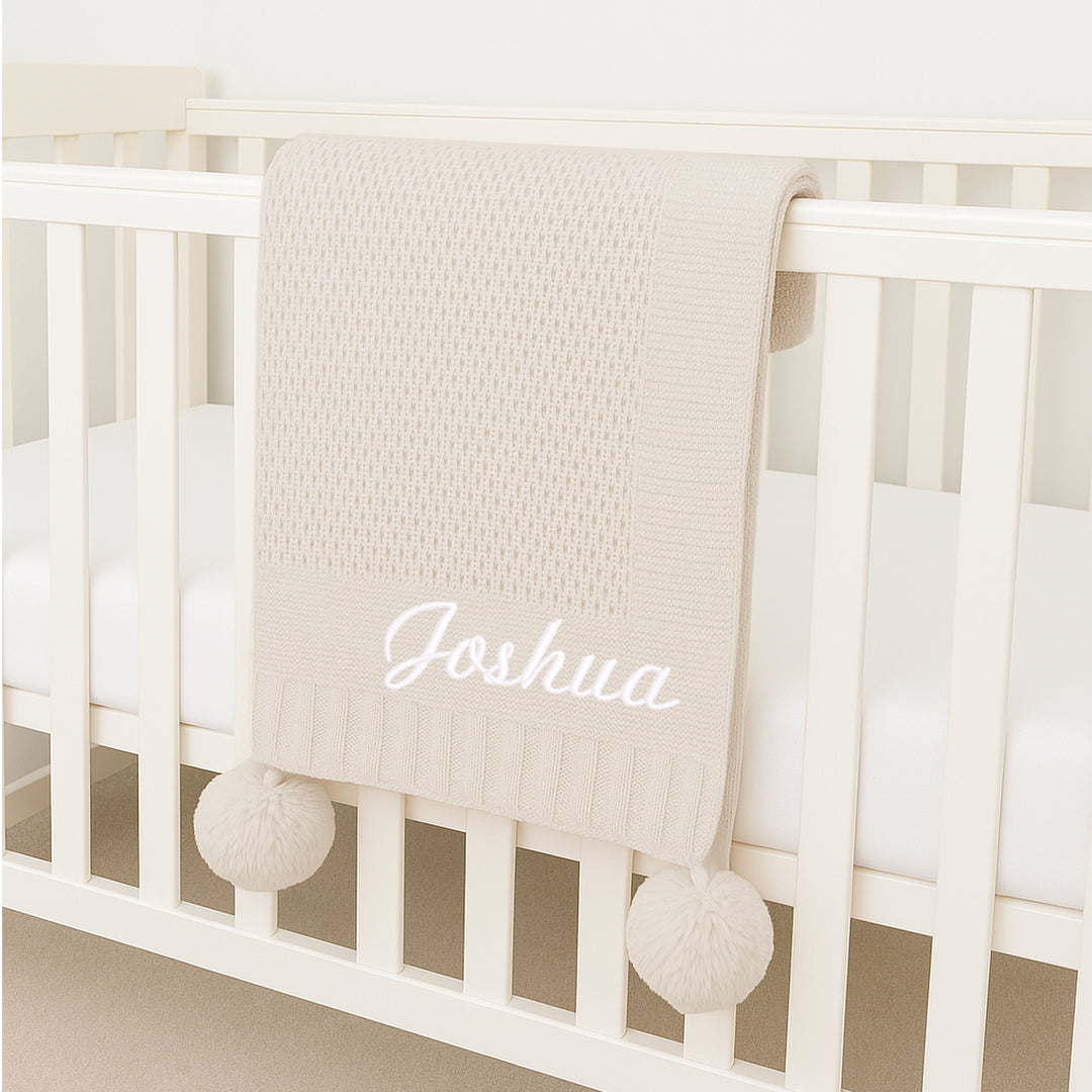 Personalised Embroidered Knitted Baby Blanket