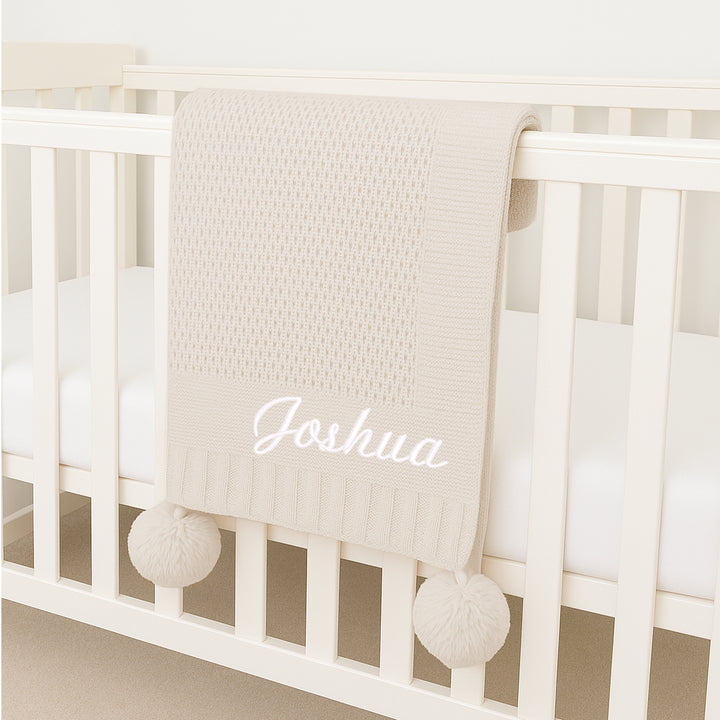 Personalised Embroidered Knitted Baby Blanket