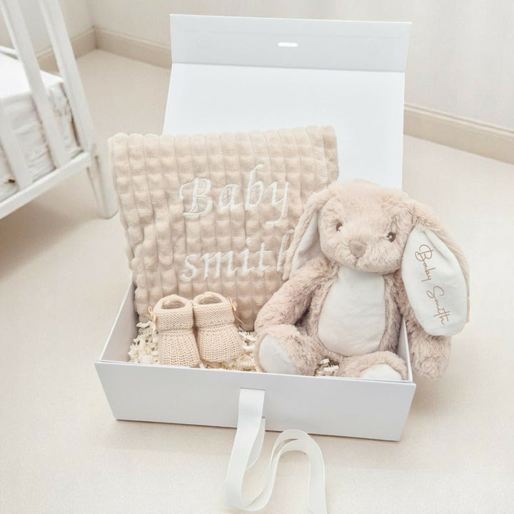 Unisex Beige Blanket and Teddy Personalised Gift Hamper Set