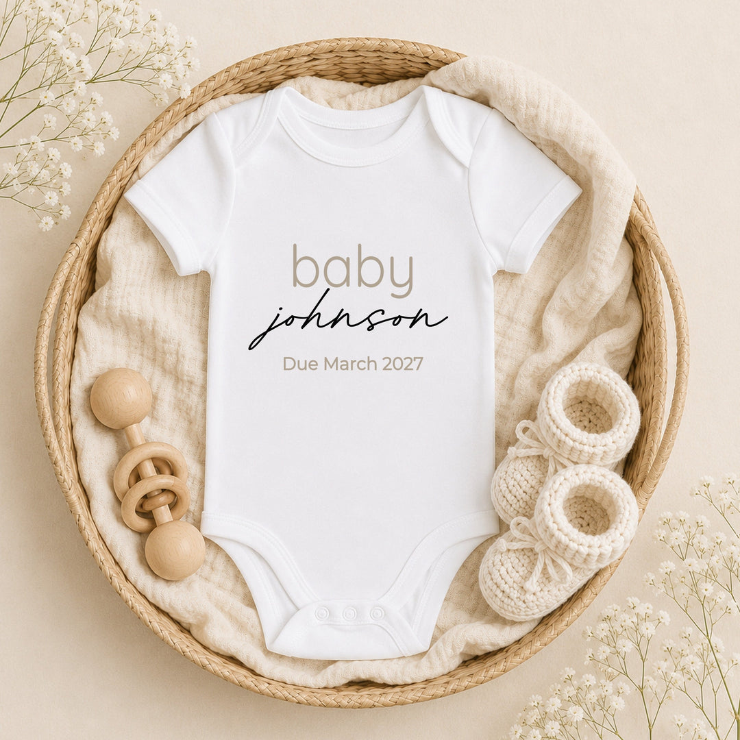 Personalised Script Baby Announcement Vest